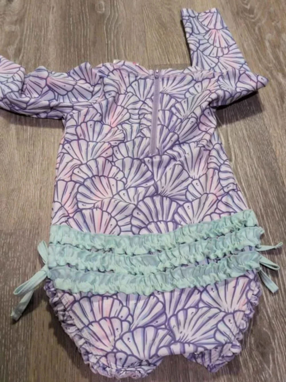 RuffleButts Baby Rashguard Swimsuit 18-24m Seashell Pattern